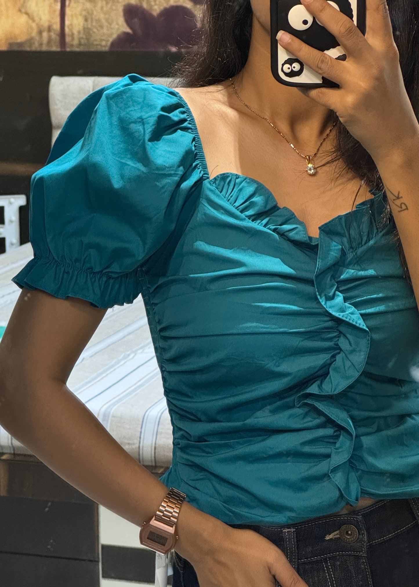 Puffy Sleeve Fitted Top