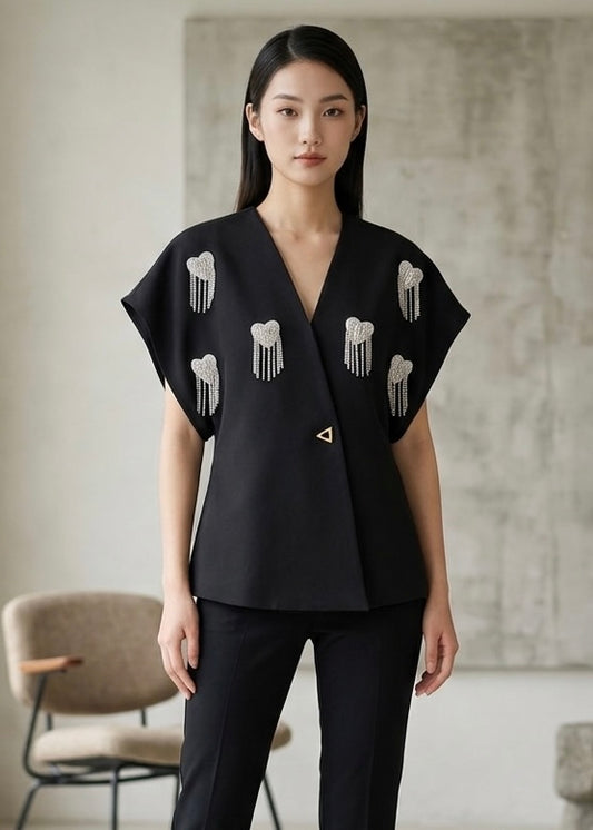 Heart Embellished Blazer Style Top