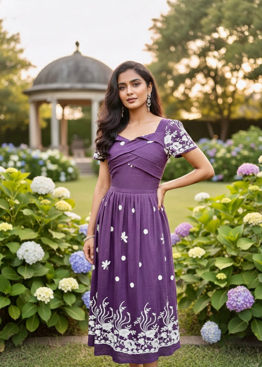 Cotton Linen Embroidered Midi Dress