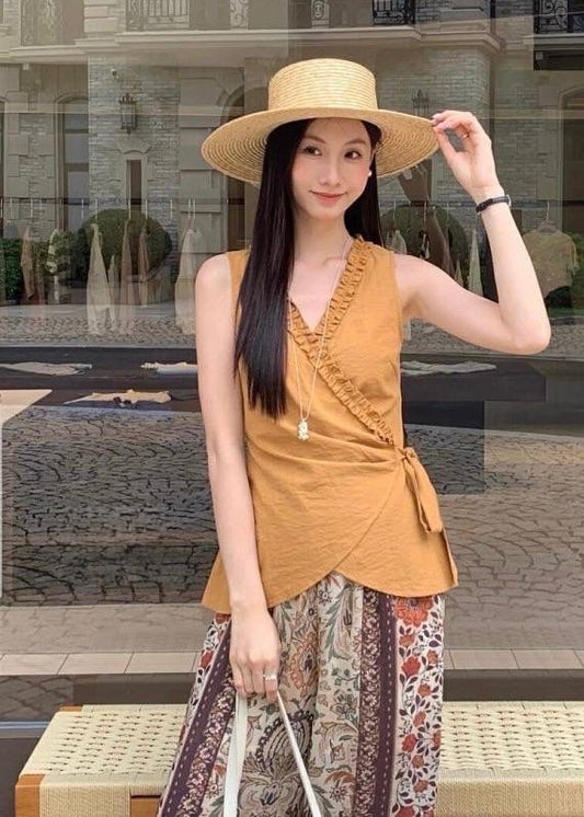 Plain Wrap Around Top with Frill Detailing