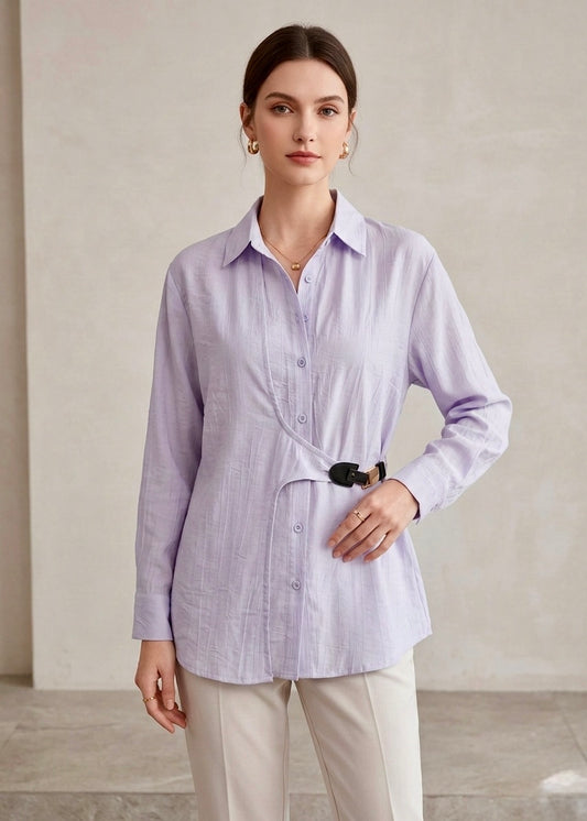 Solid Hip Covering Side Buckled Shirt