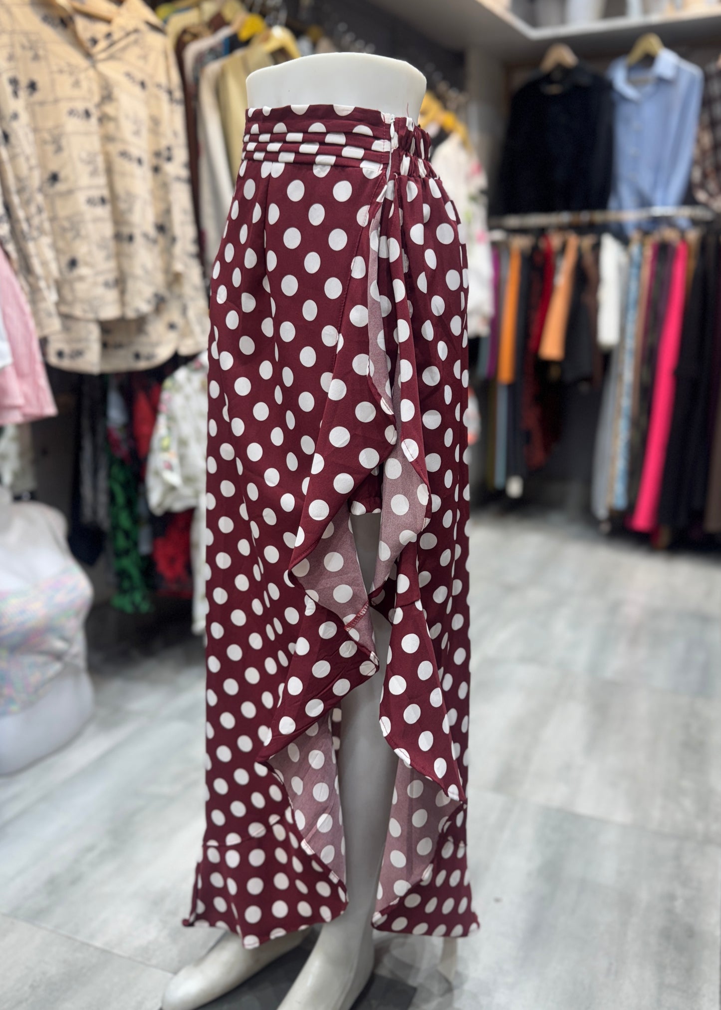 Polka Dot Side Slit Flowy Skirt