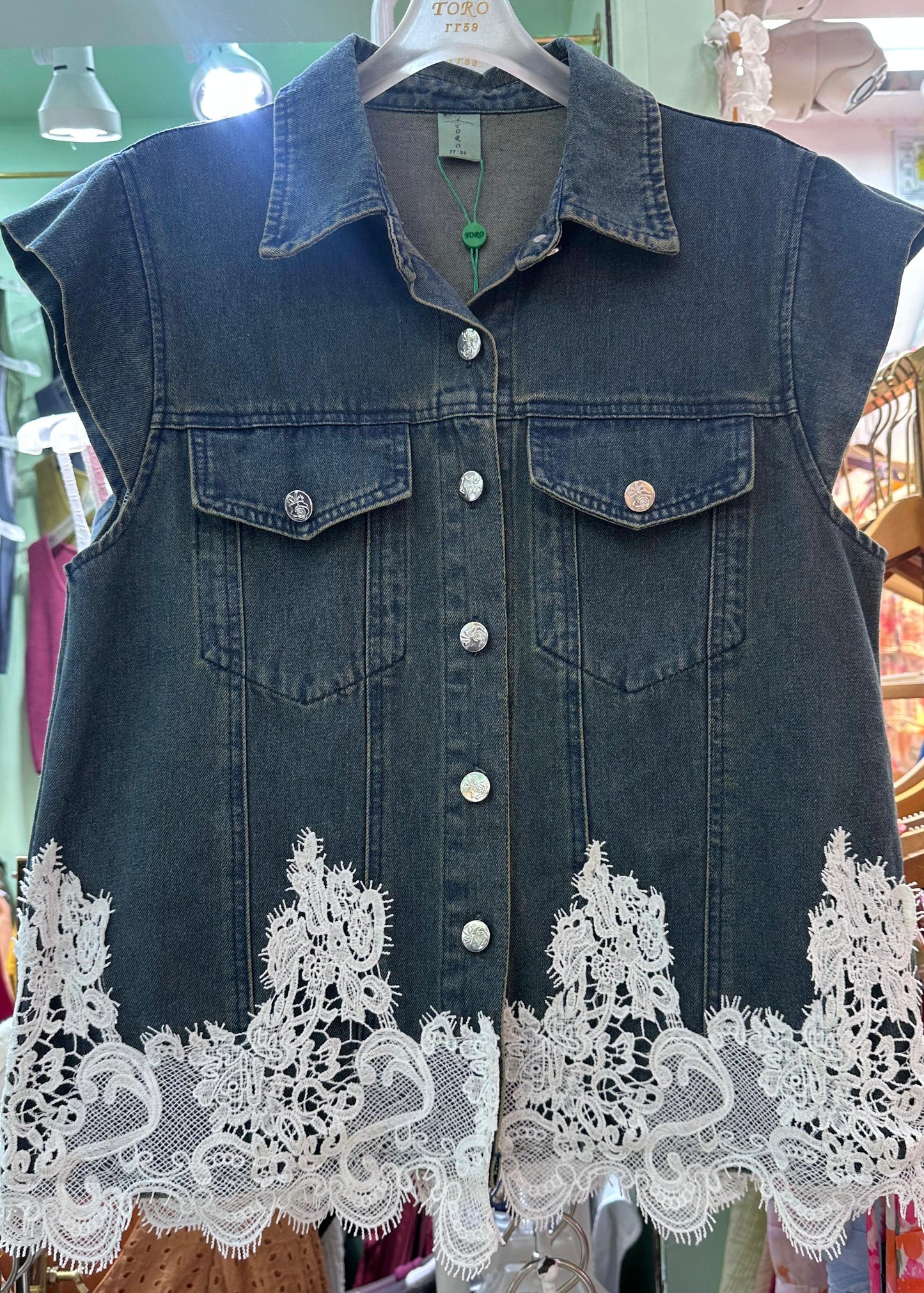 Denim Shirt cum Jacket with Lace Detailing