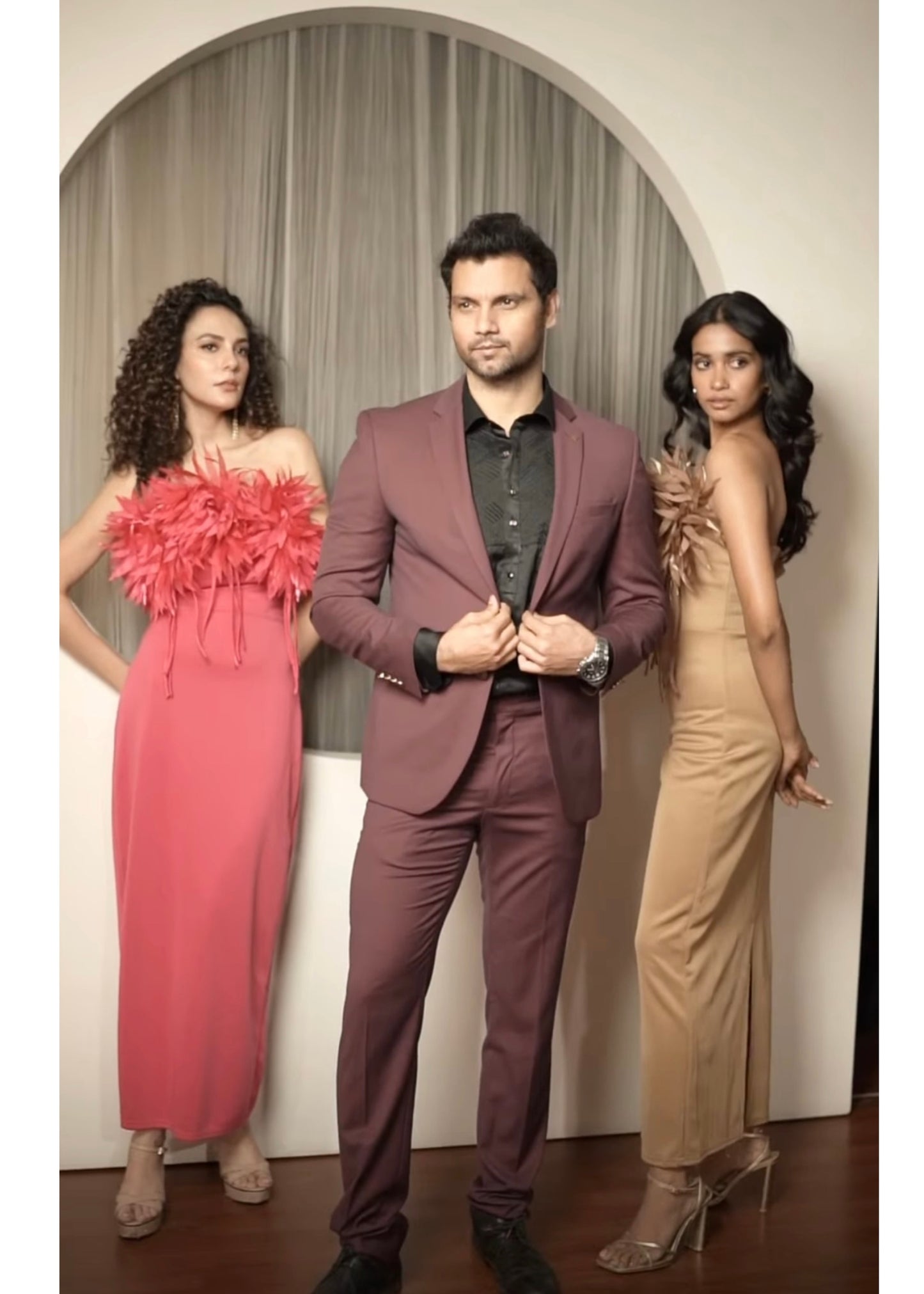 Long Bodycon Dress with Fur Neckline