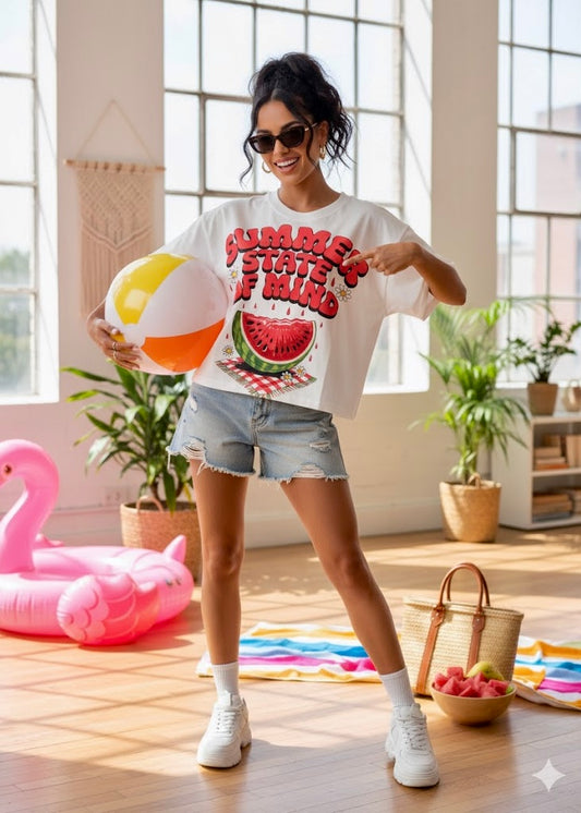 Watermelon Printed Oversized Crop T-shirt