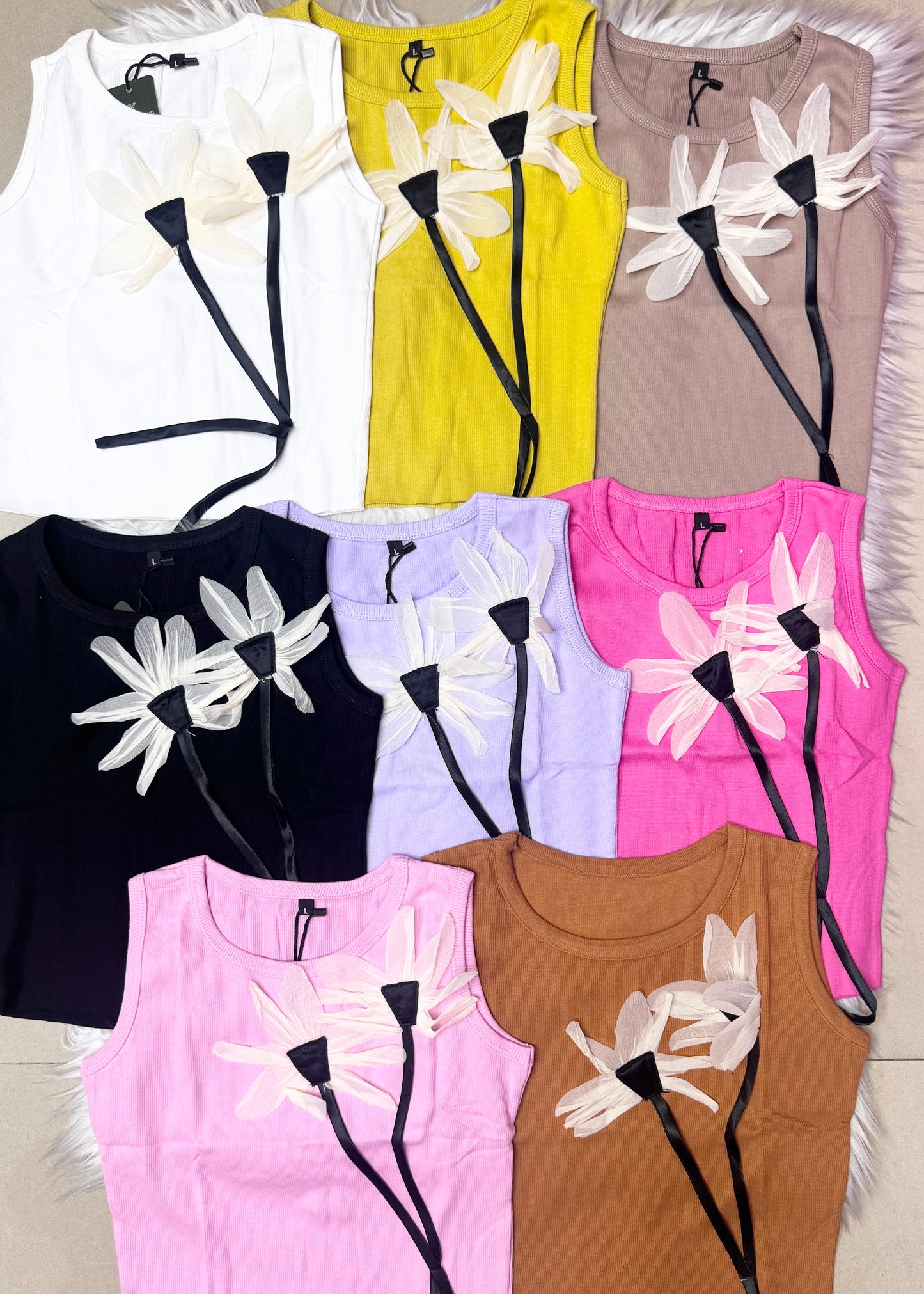 Tank Top with 3D Flowers