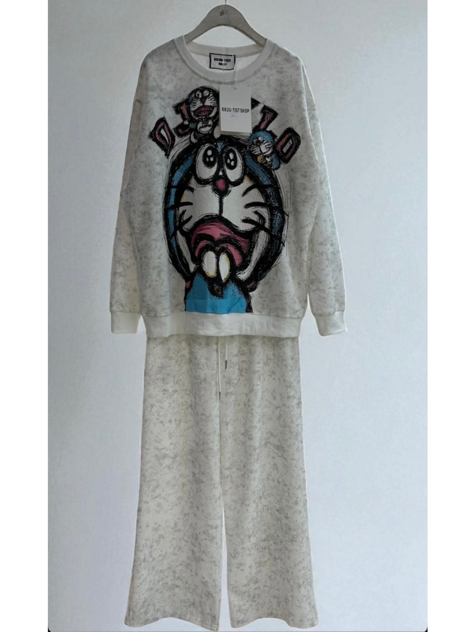 2 Pc Set - Doraemon Printed Oversized T-shirt & Pant set.