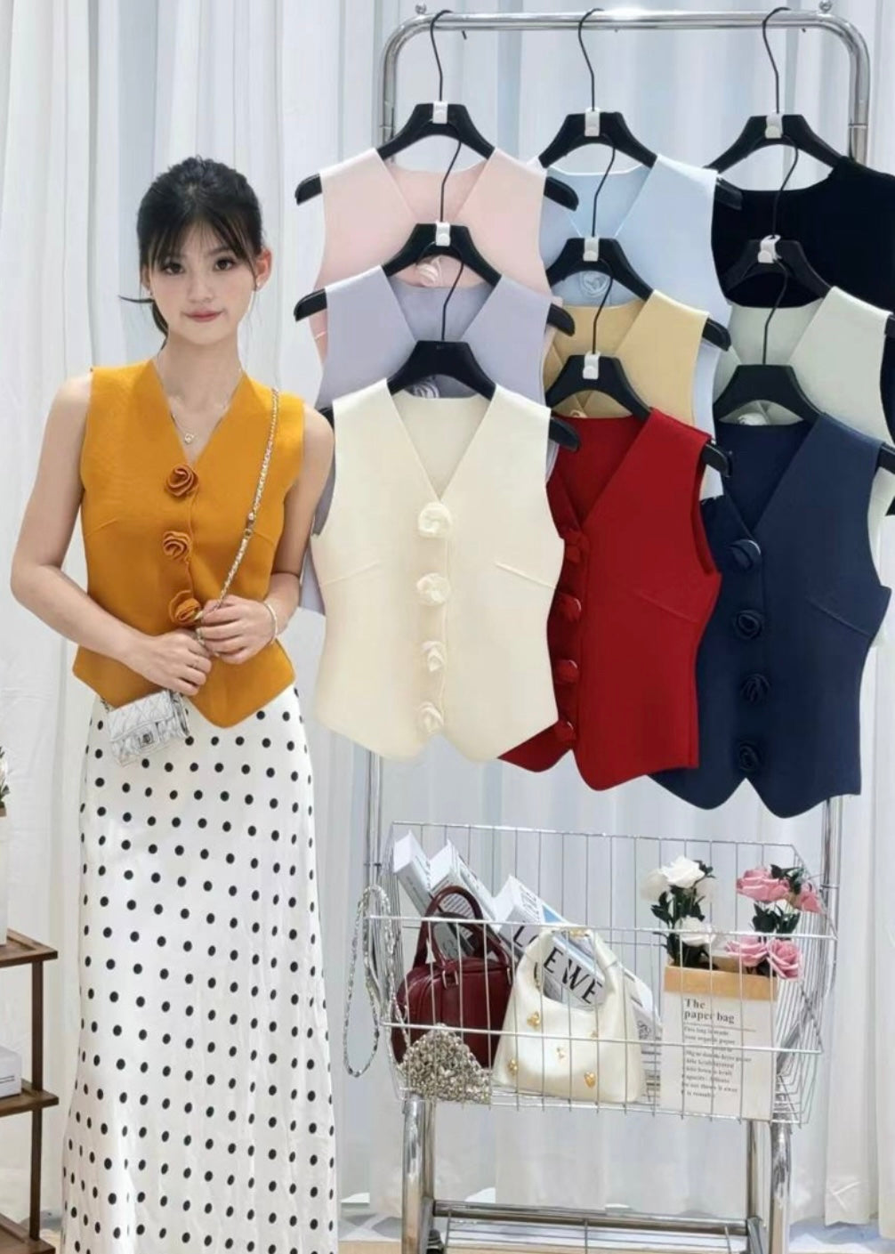 Solid Waist Coat with 3D Rose Buttons