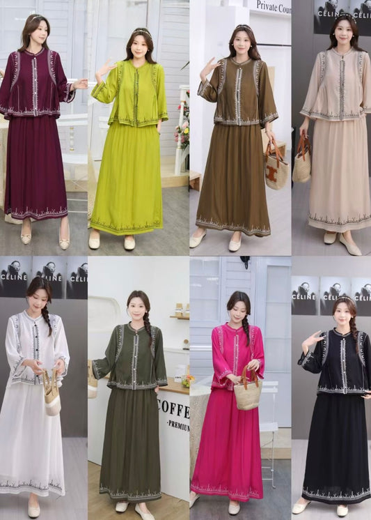 2 Pc Oversized Embroidered Shirt & Plain Pant Set