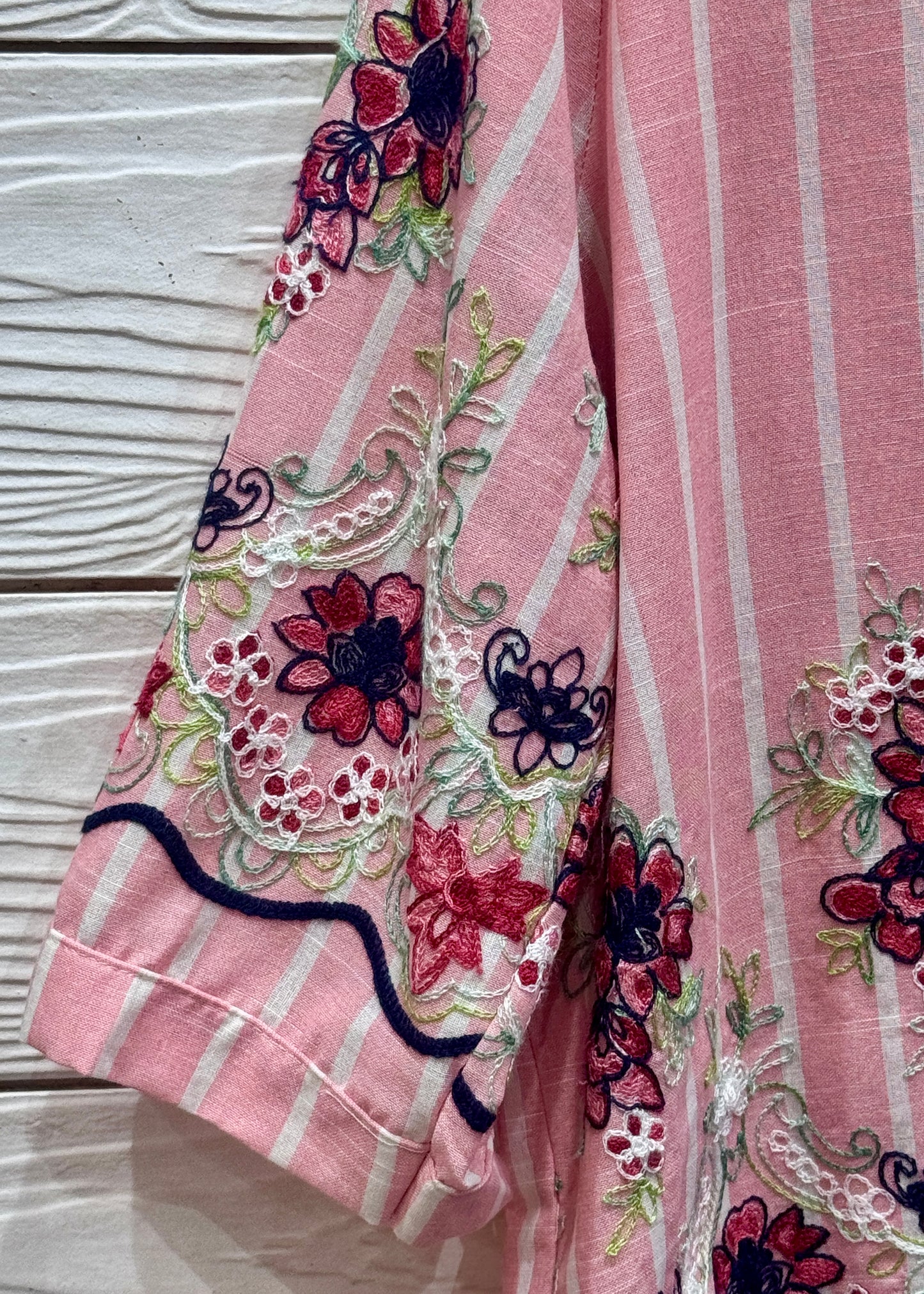 Striped Shirt with Floral Embroidery
