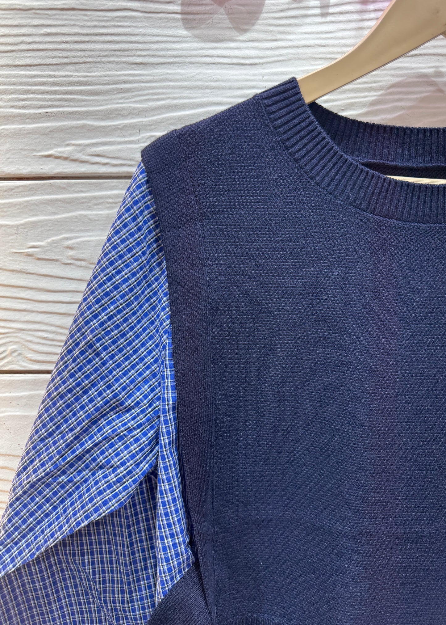 Checkered Shirt with Attached Knitted Top