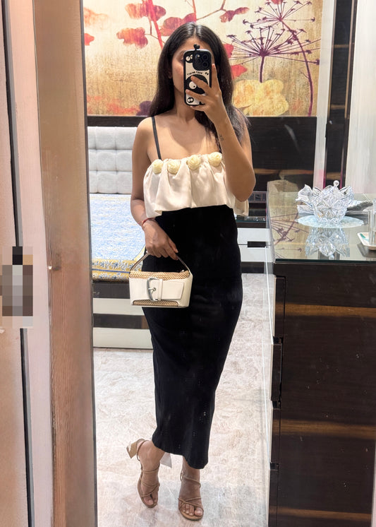 Long Bodycon Dress with 3D Rose on front
