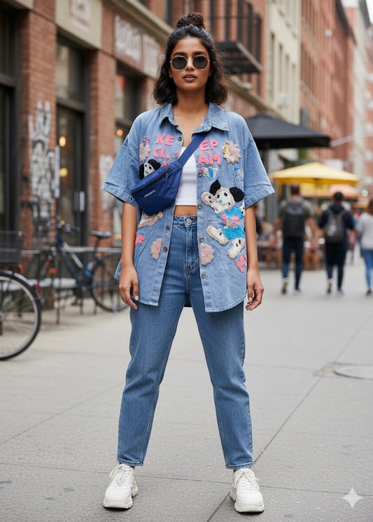 Embroidered Oversized Denim Shirt