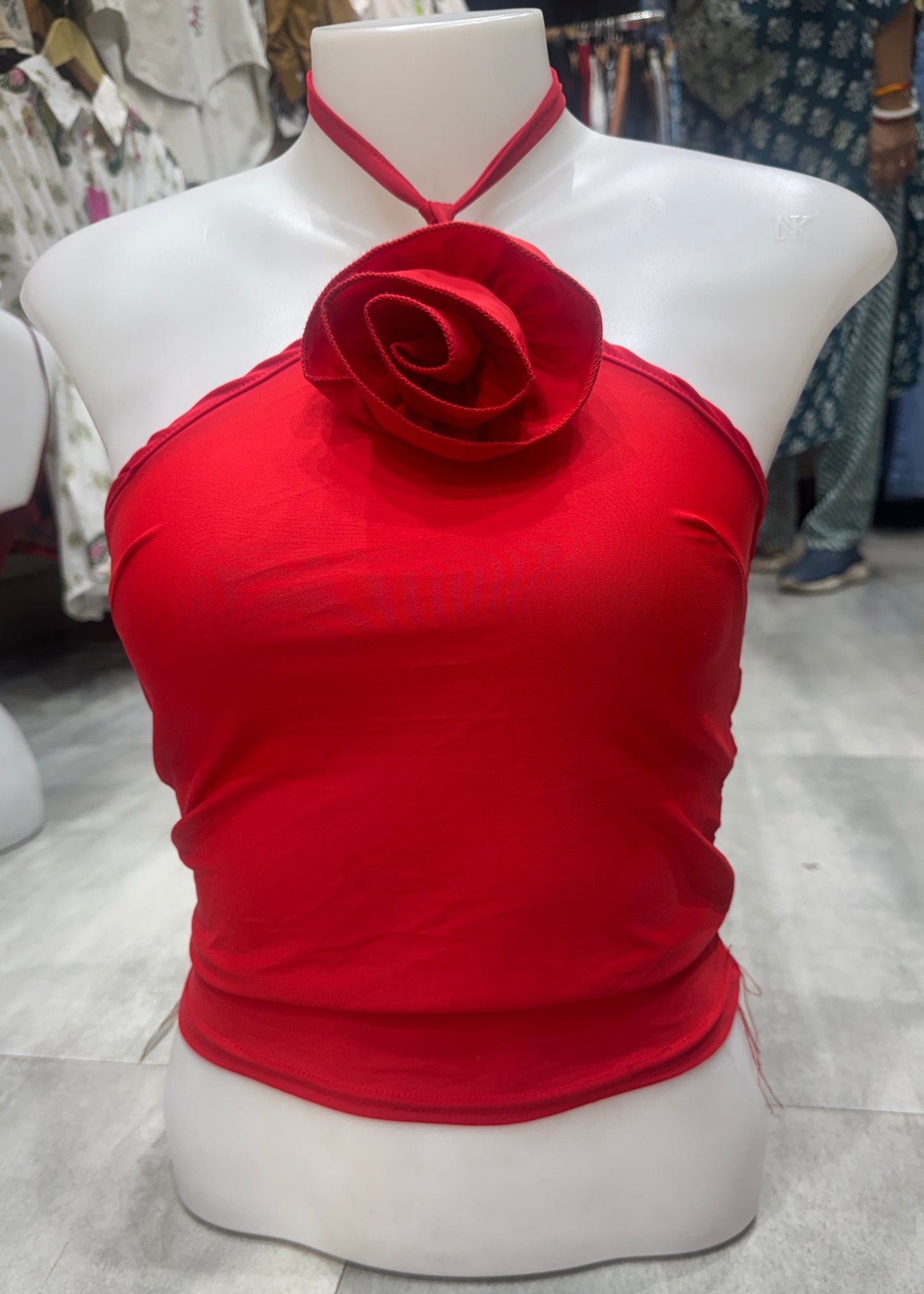 3D Rose Plain Halter Top