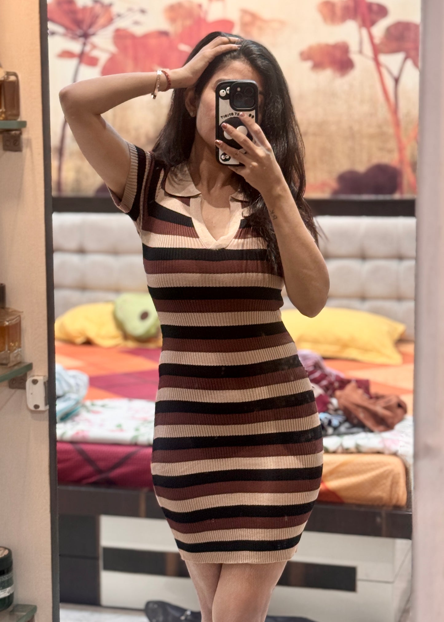 Striped Knitted Short Dress