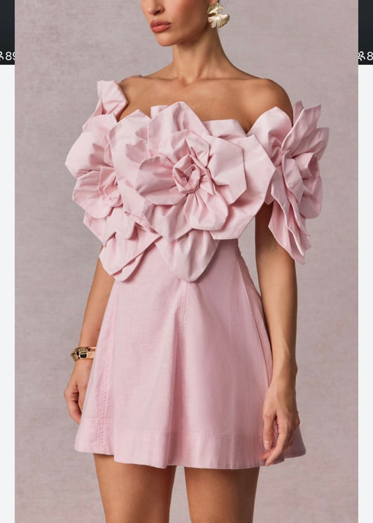 Short Dress with Floral Neckline