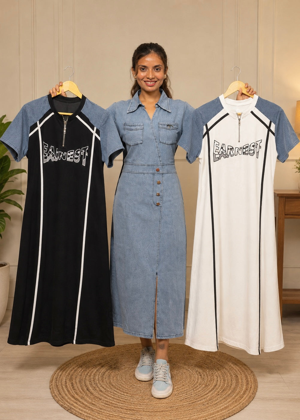 Earnest Denim-Sleeve T-Shirt Maxi Dress