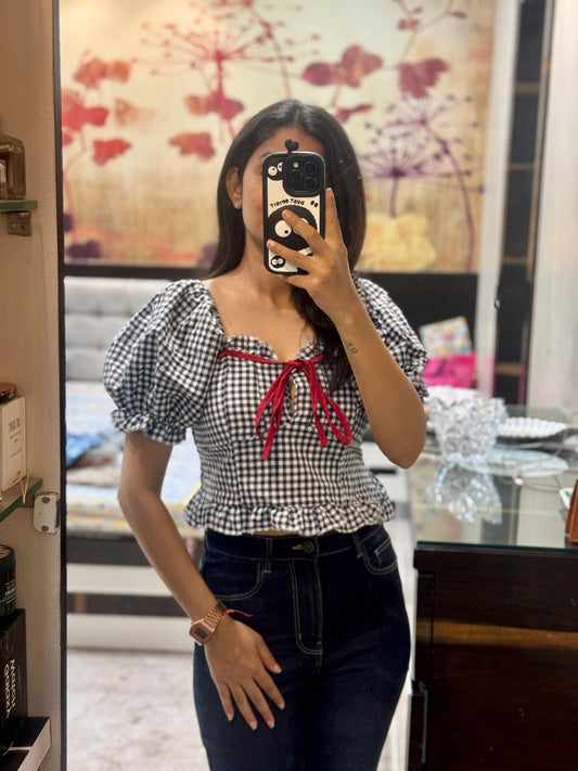 Ghingham Printed Cute Crop Top