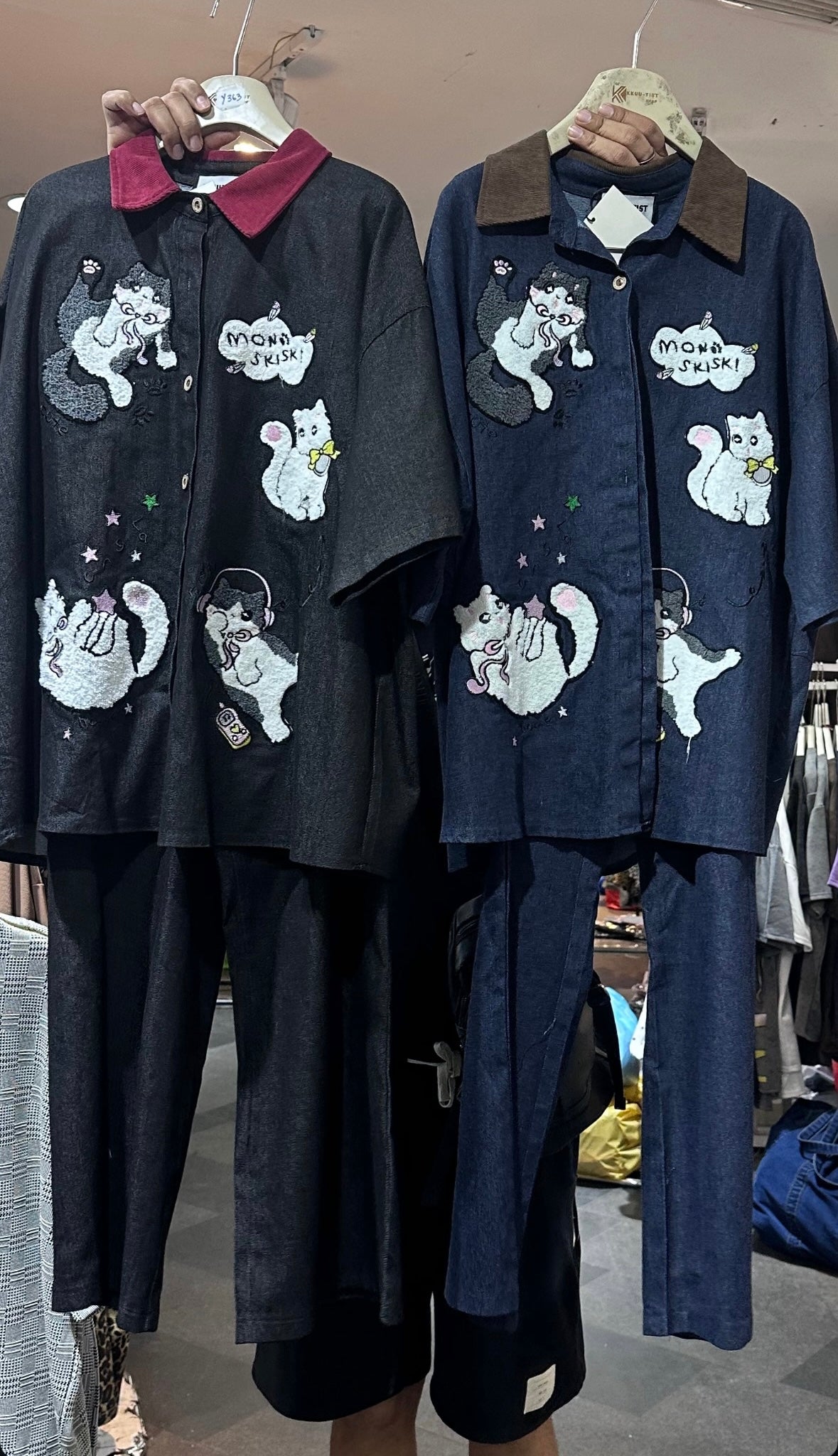 2 Pc Set - Cat Patch Work Denim Shirt & Pant set.
