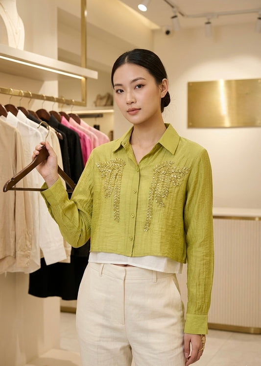 Embellished Crop Shirt with Inner