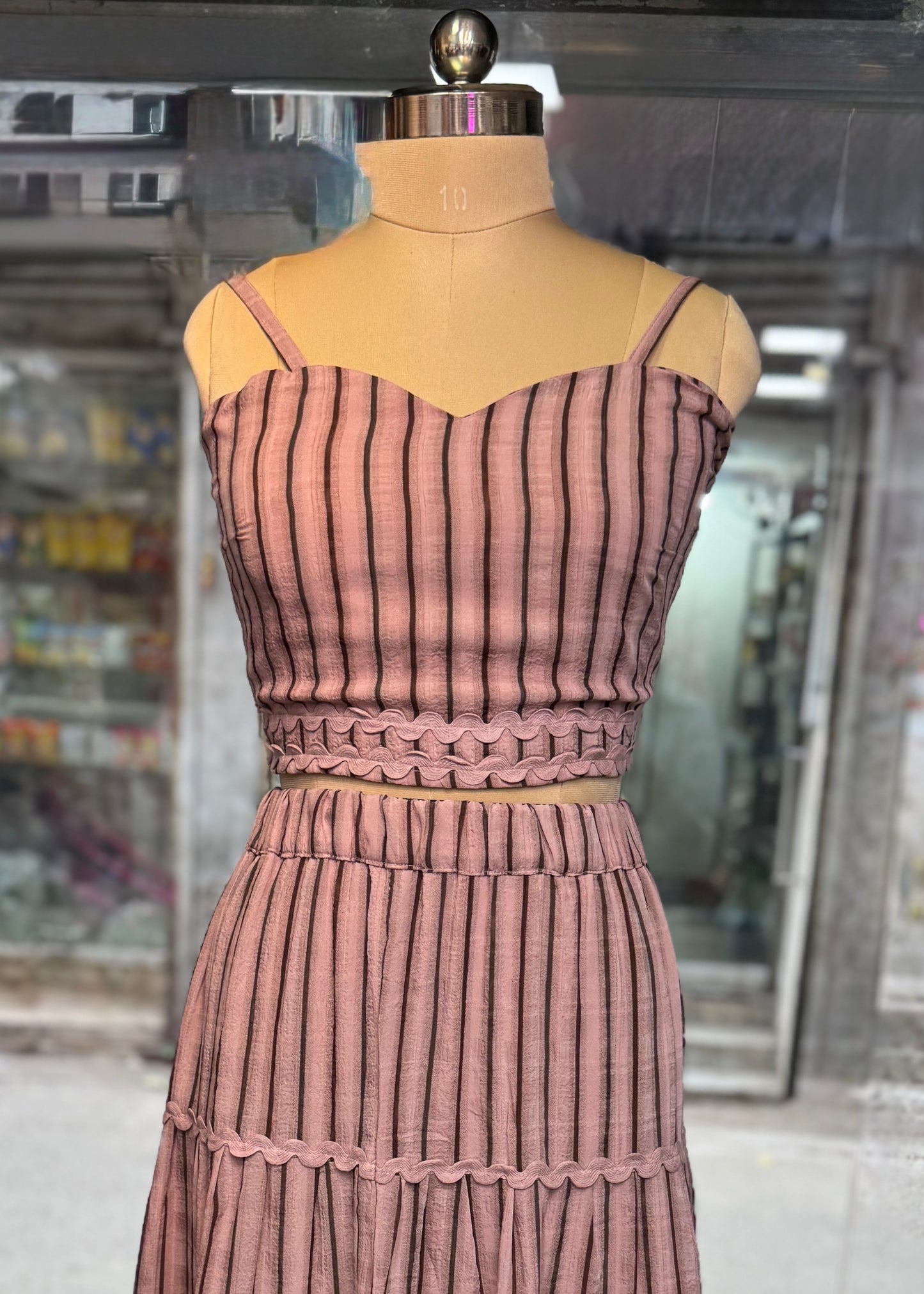 3 Pc Set - Crop Top, Layered Skirt with Shrug