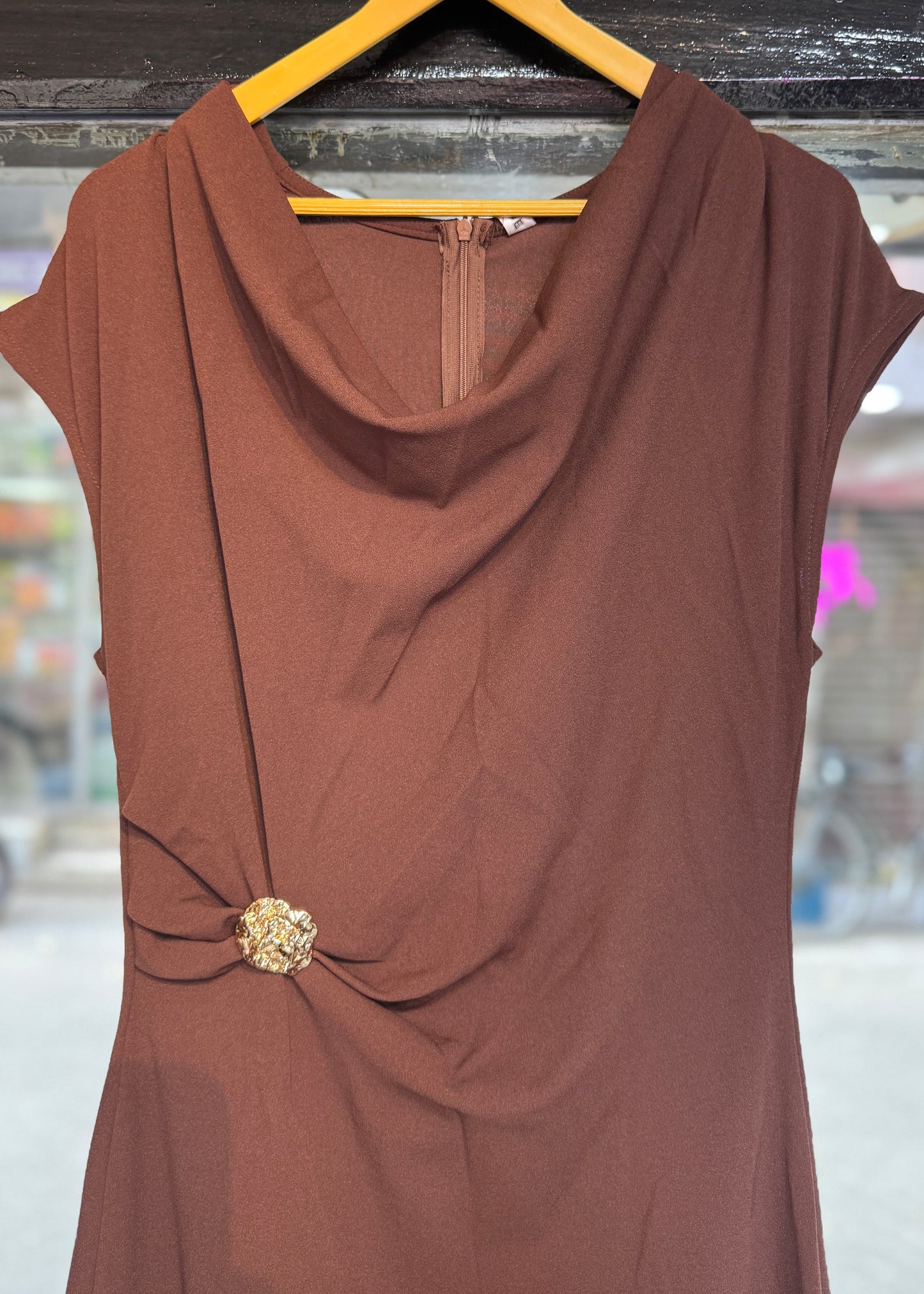 Elegant Cowl Neck Dress with Side Ruched