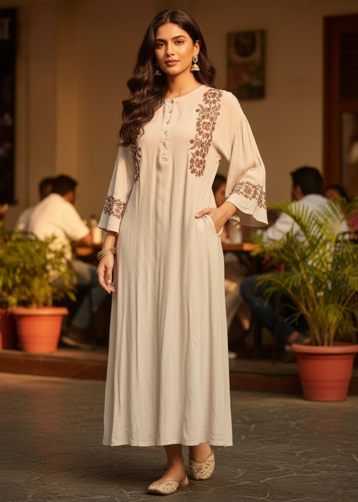 Long Ethnic Style Embroidered Dress