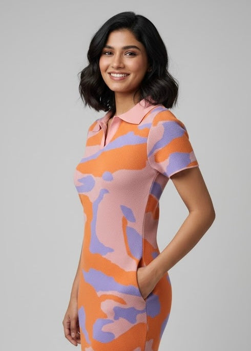 Abstract Printed Knitted Midi Dress