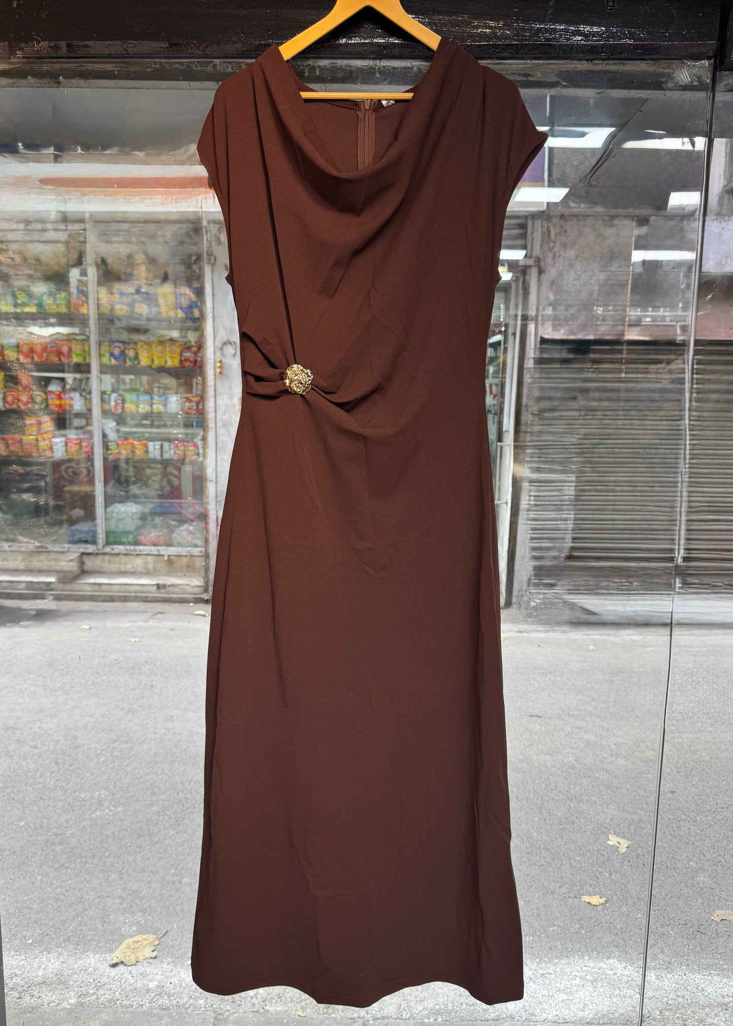 Elegant Cowl Neck Dress with Side Ruched