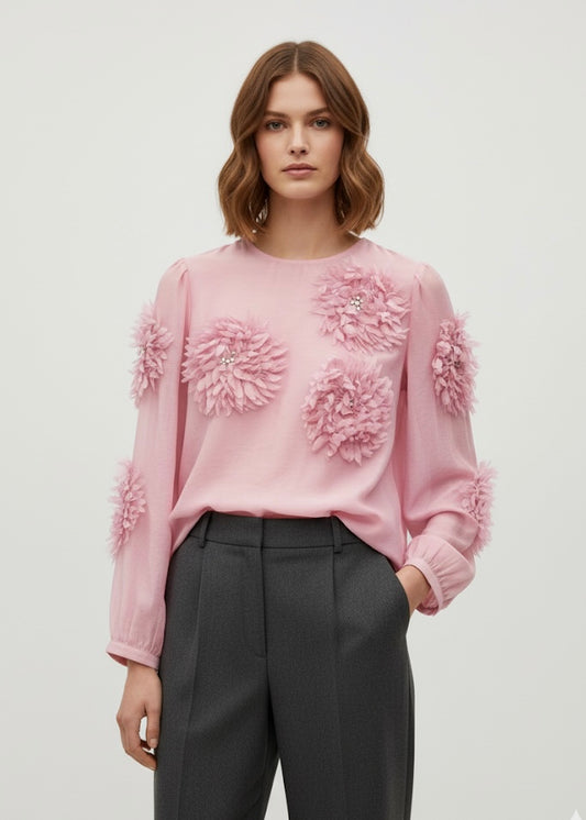 Partywear Top with 3D Flower Patch