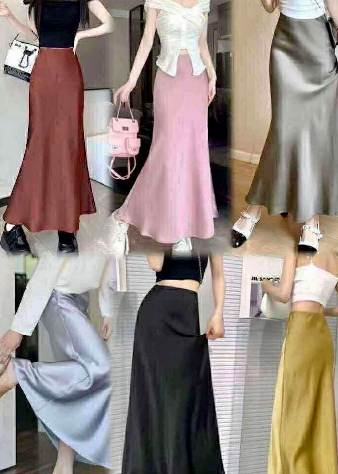 Long plain Satin Skirt