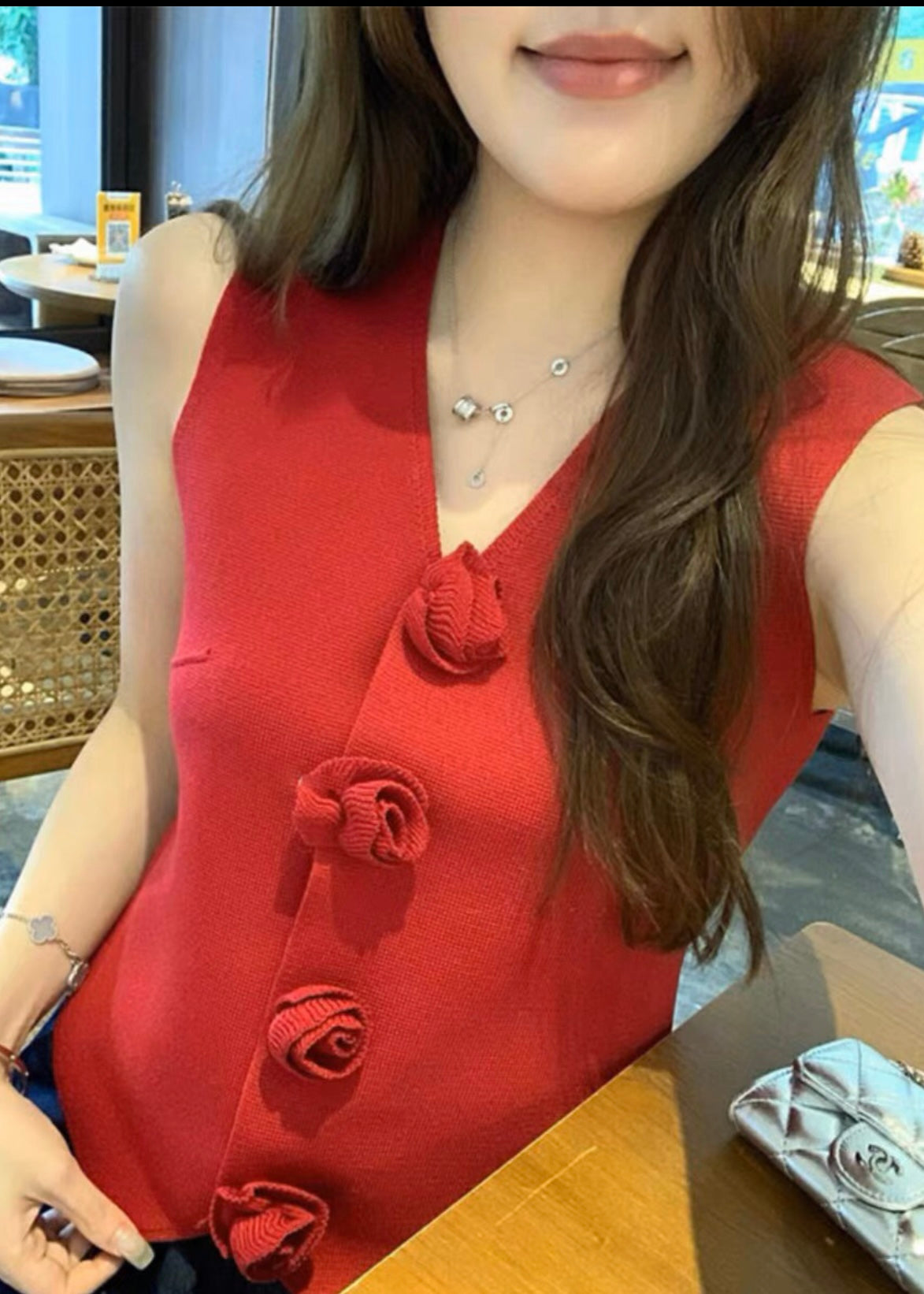 Solid Waist Coat with 3D Rose Buttons