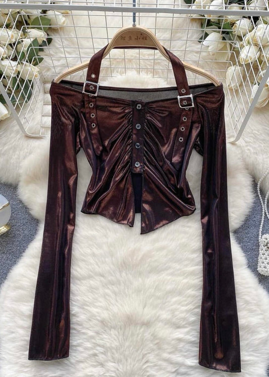 Partywear Metallic Halter Neck Top