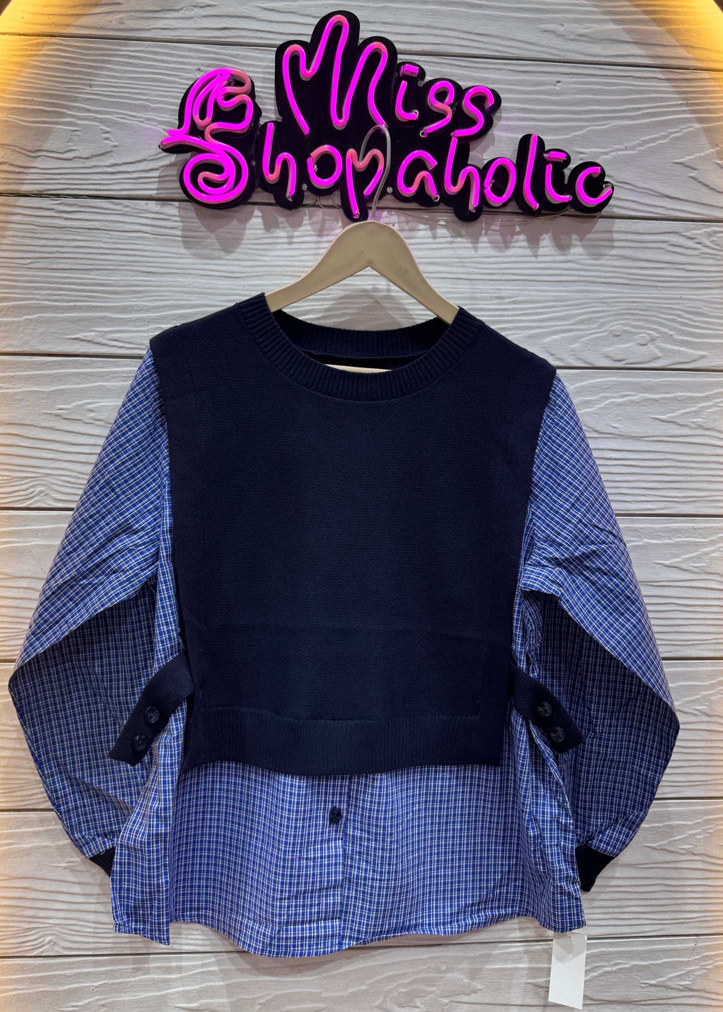 Checkered Shirt with Attached Knitted Top