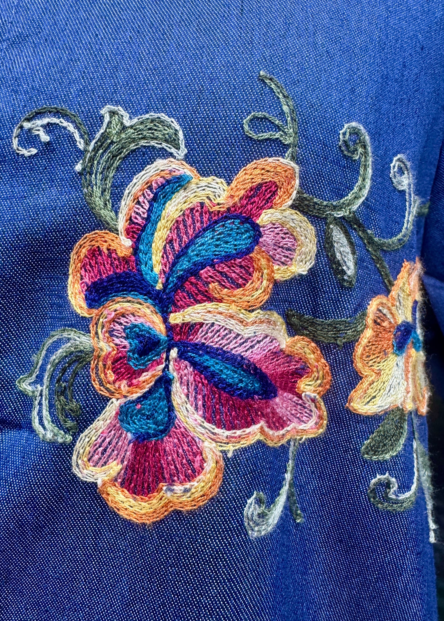 Floral Embroidered Denim Shirt Dress