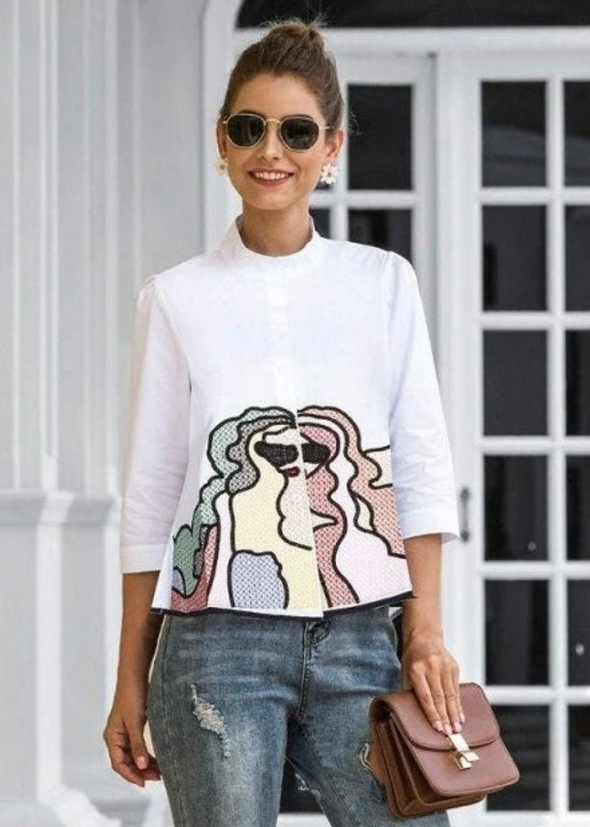 Cotton Shirt with Colorful Embroidery