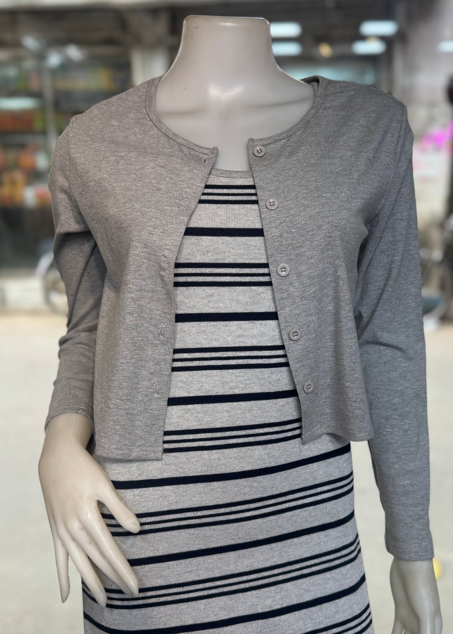 Striped Bodycon Dress with Shrug