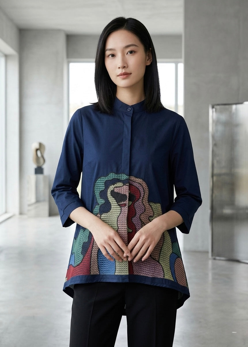 Cotton Shirt with Colorful Embroidery