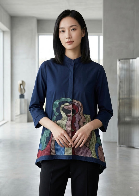 Cotton Shirt with Colorful Embroidery