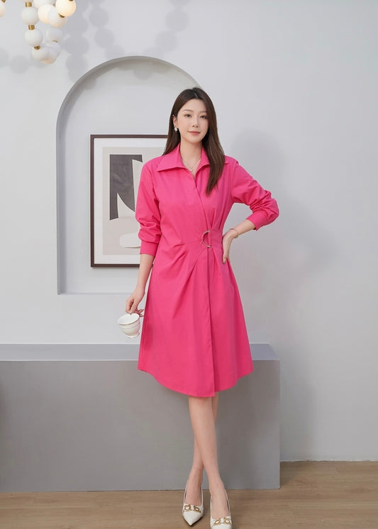 Cotton Shirt Dress with Side Ruched