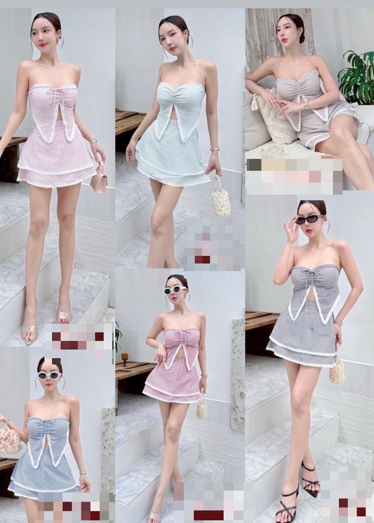 2 Pc Set - Halter Neck Top and Skirt