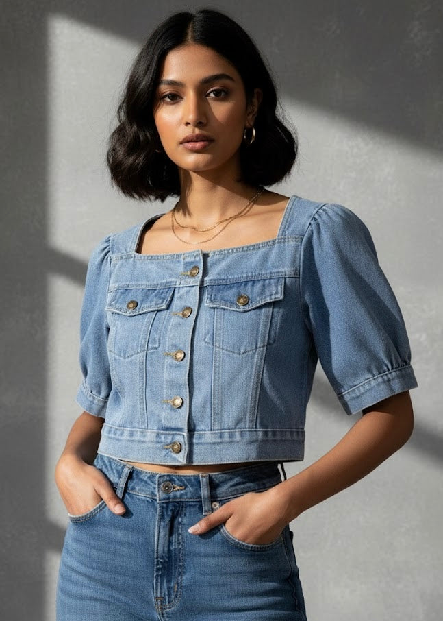 Crop Denim Shirt cum Jacket