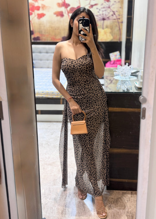 Off Shoulder Animal Printed Bodycon Dress