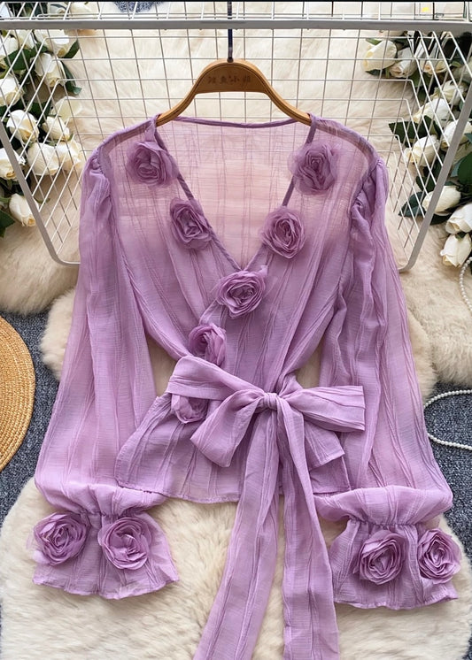 Partywear Wrap Around Top with Rose Detailing