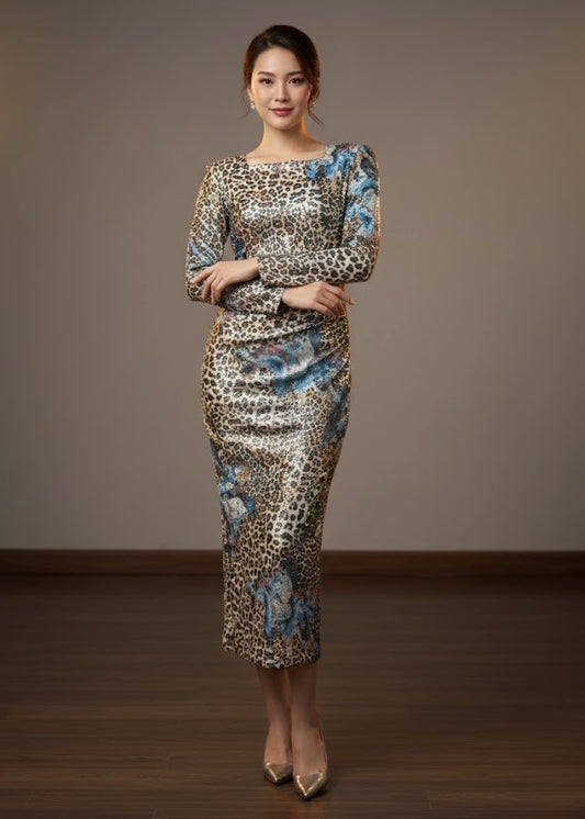 Animal Print Partywear Shimmer Bodycon Dress