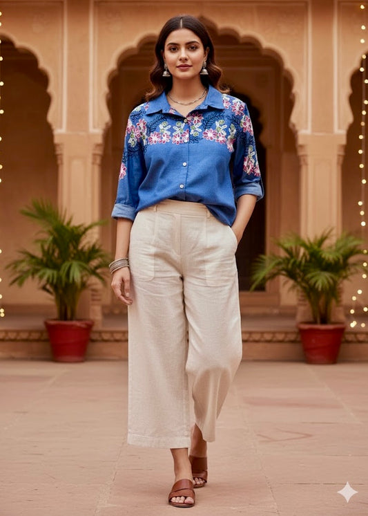 Light Shirt with Floral Embroidery