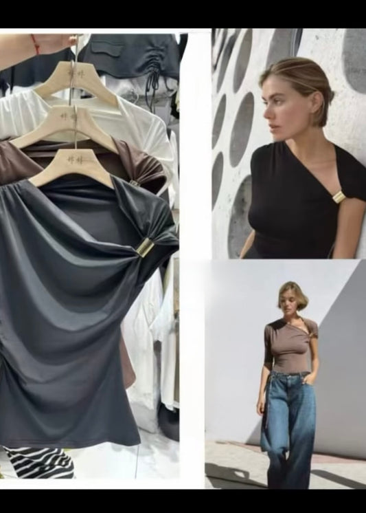 Plain Fitted Top with Stylised Neckline
