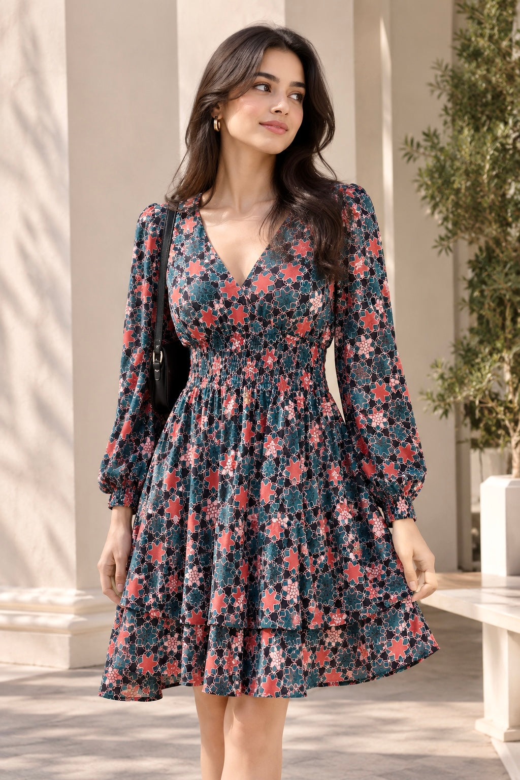 Geometric Printed Short Flared Dress