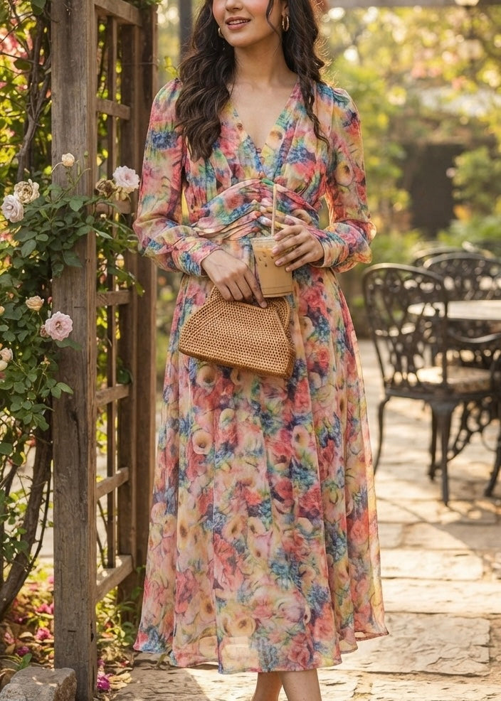 Long Floral Printed Flowy Dress