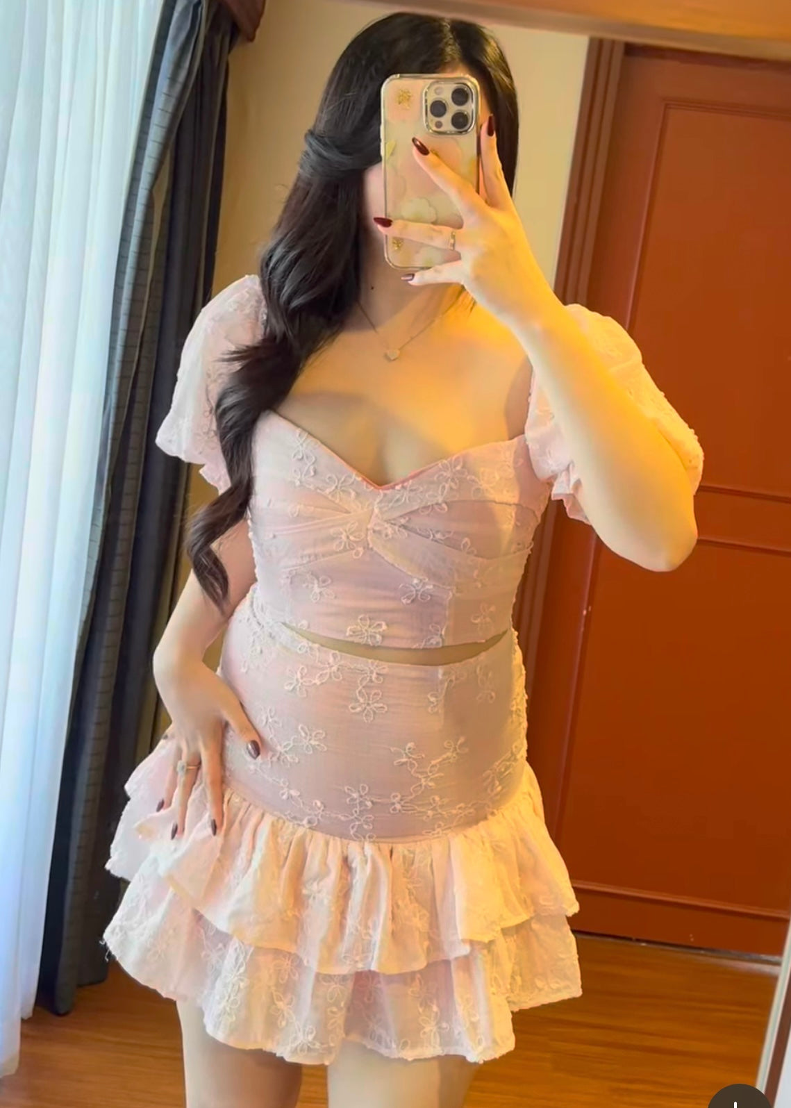 2 Pc Set - Embroidered Crop Top with Matching Skirt